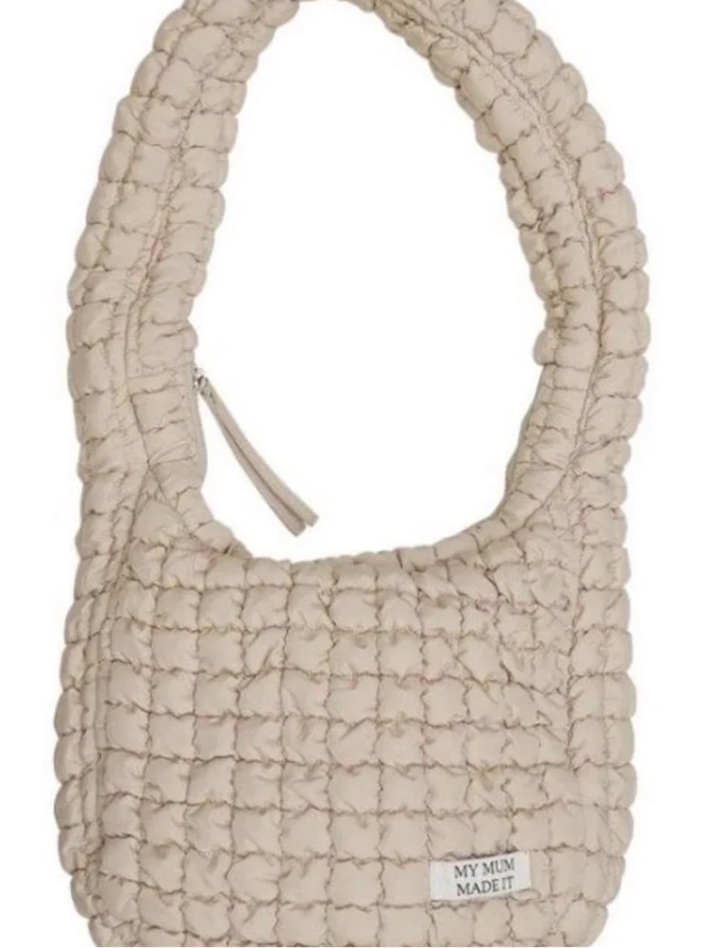 My Mum Made It Beige Quilted puffy Shoulder Bag